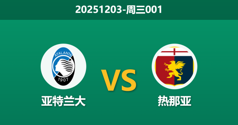 2025年12月3日 周三001 亚特兰大vs热那亚：杯赛成救命稻草？真蓝黑主场誓破怪圈