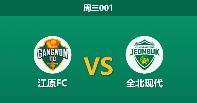 2026年9月9日 周三001 江原FC vs 全北现代赛前分析：双方攻防核心大面积缺阵，平手数据的让步是否合理？